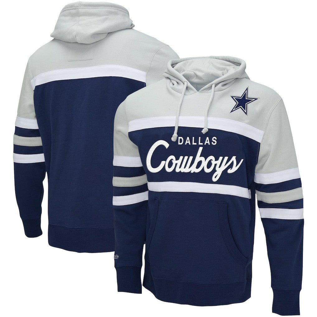 Dallas Cowboys Head Coach Pullover Hoodie - Navy/Heather Gray - Mitchell & Ness