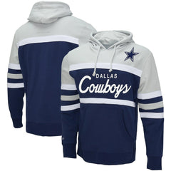 Dallas Cowboys Head Coach Pullover Hoodie - Navy/Heather Gray - Mitchell & Ness