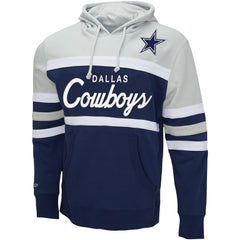 Dallas Cowboys Head Coach Pullover Hoodie - Navy/Heather Gray - Mitchell & Ness