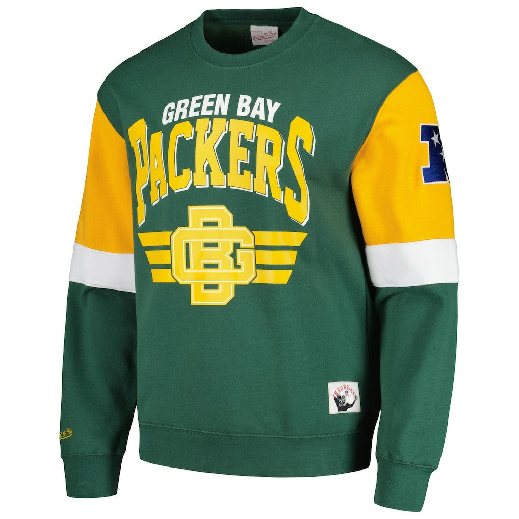 Green Bay Packers Gridiron Classics Allover 3.0 Pullover Sweatshirt - Green - Mitchell & Ness
