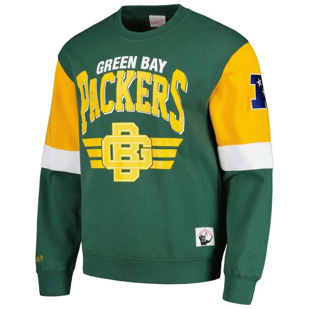 Green Bay Packers Gridiron Classics Allover 3.0 Pullover Sweatshirt - Green - Mitchell & Ness