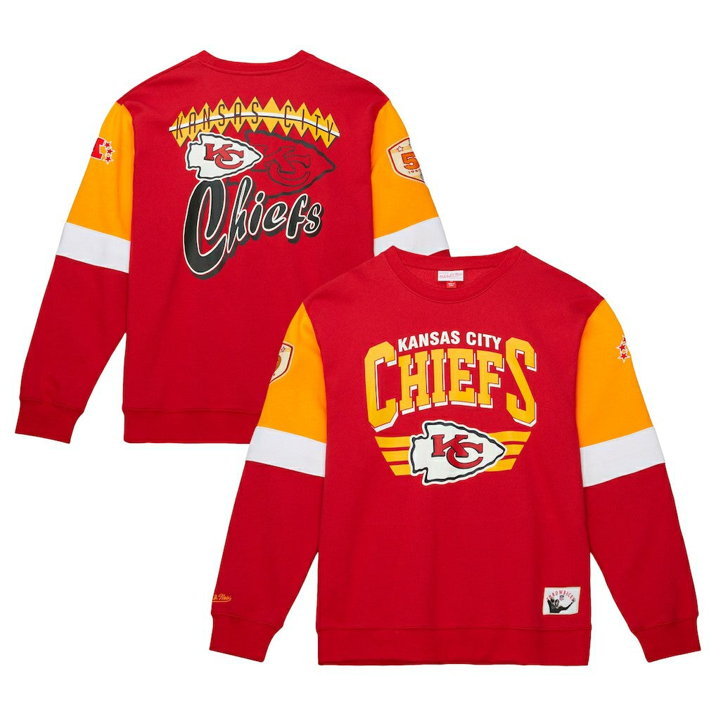 Kansas City Chiefs Gridiron Classics Allover 3.0 Pullover Sweatshirt - Scarlet - Mitchell & Ness