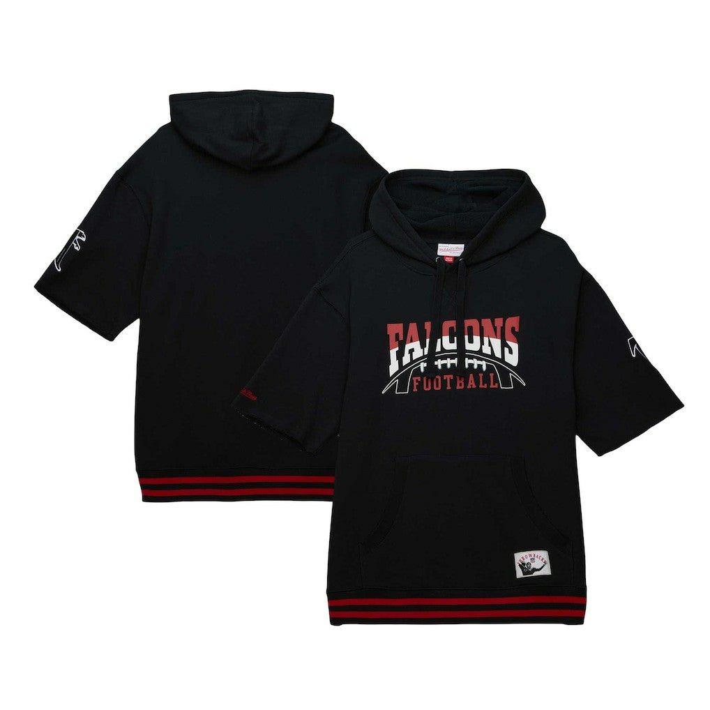 Atlanta Falcons Pre-Game Short Sleeve Pullover Hoodie - Black - Mitchell & Ness