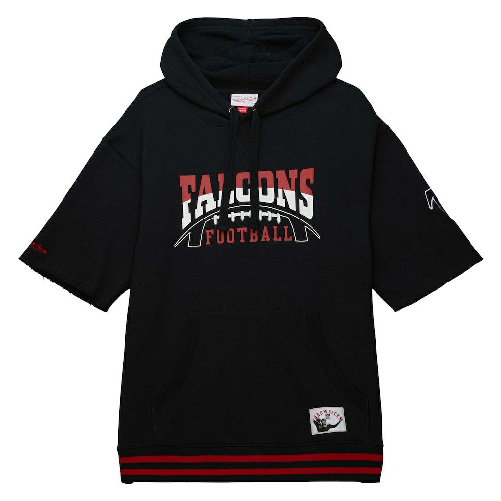 Atlanta Falcons Pre-Game Short Sleeve Pullover Hoodie - Black - Mitchell & Ness