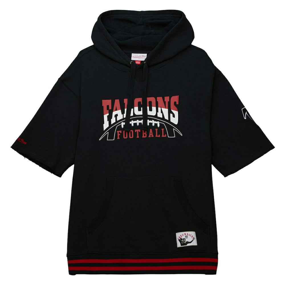Atlanta Falcons Pre-Game Short Sleeve Pullover Hoodie - Black - Mitchell & Ness