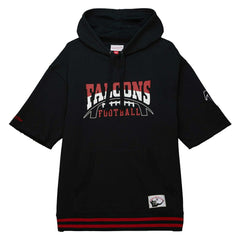 Atlanta Falcons Pre-Game Short Sleeve Pullover Hoodie - Black - Mitchell & Ness