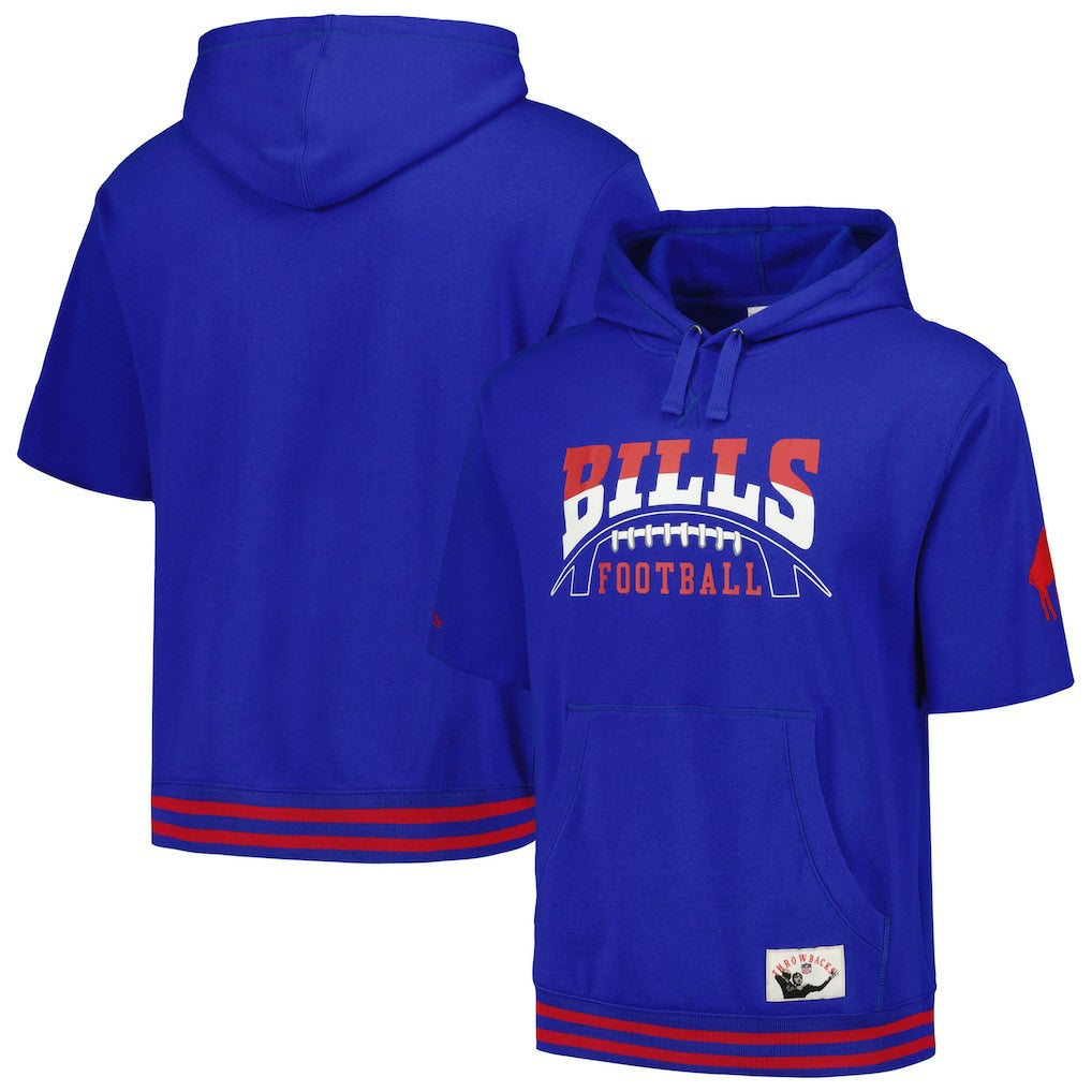 Buffalo Bills Pre-Game Short Sleeve Pullover Hoodie - Royal - Mitchell & Ness