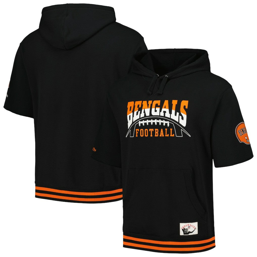 Cincinnati Bengals Pre-Game Short Sleeve Pullover Hoodie - Black - Mitchell & Ness