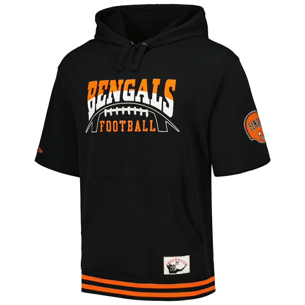 Cincinnati Bengals Pre-Game Short Sleeve Pullover Hoodie - Black - Mitchell & Ness