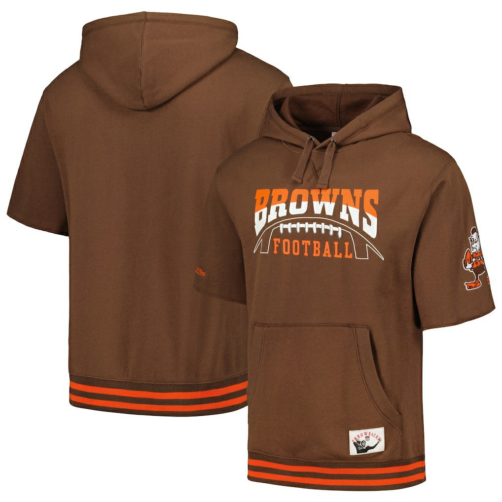 Cleveland Browns Pre-Game Short Sleeve Pullover Hoodie - Brown - Mitchell & Ness