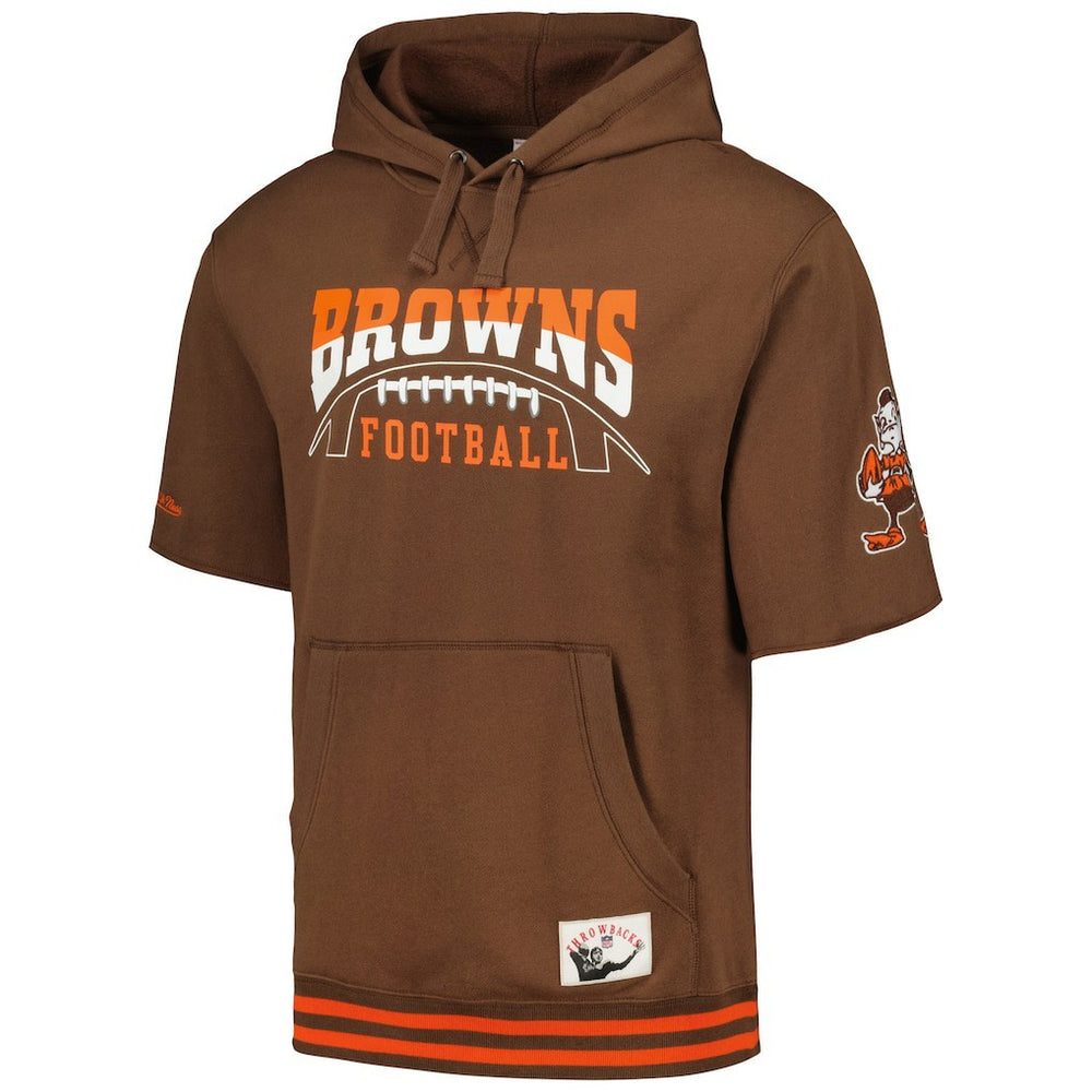 Cleveland Browns Pre-Game Short Sleeve Pullover Hoodie - Brown - Mitchell & Ness