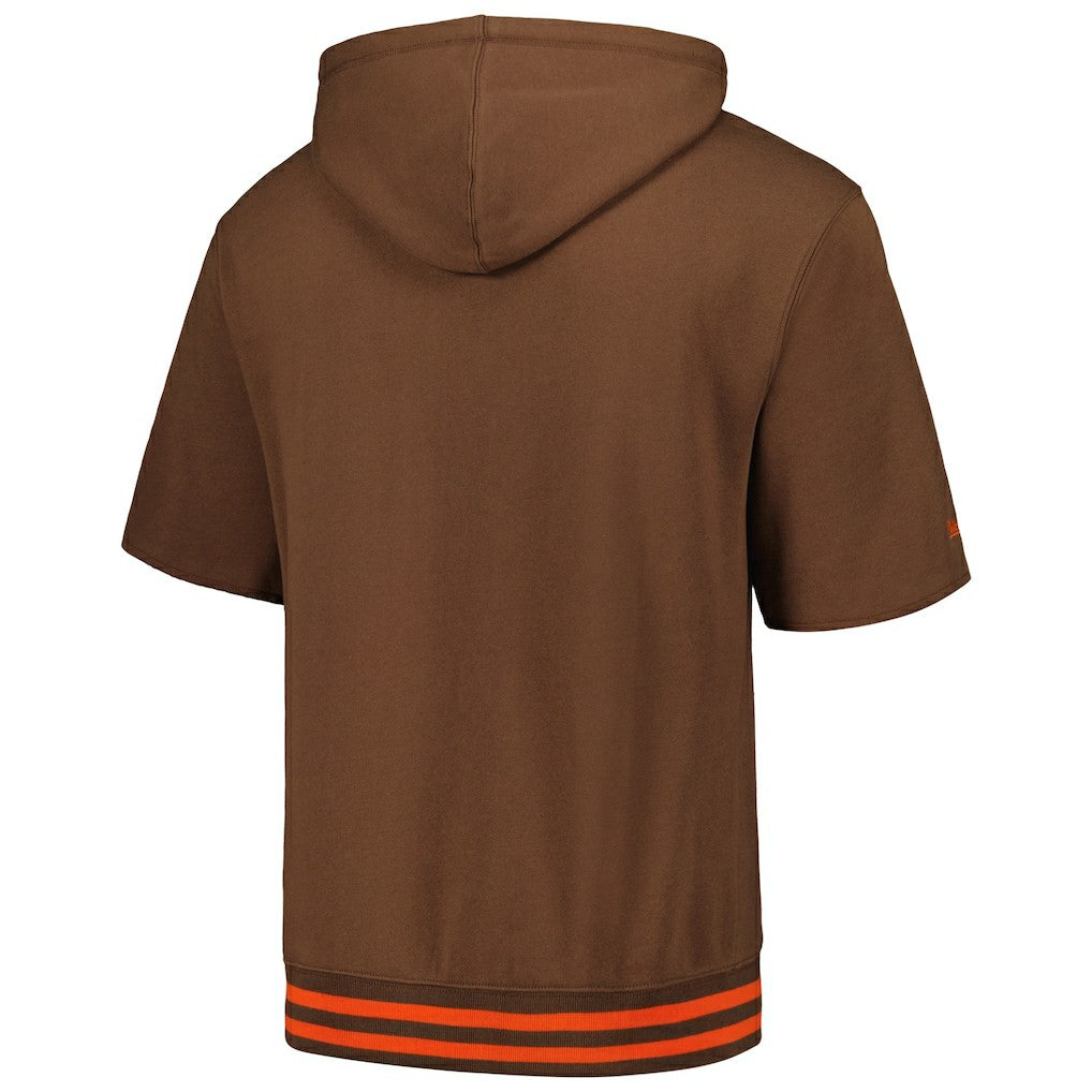 Cleveland Browns Pre-Game Short Sleeve Pullover Hoodie - Brown - Mitchell & Ness