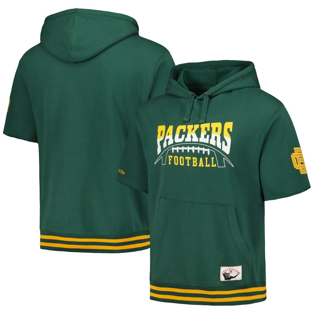 Green Bay Packers Pre-Game Short Sleeve Pullover Hoodie - Green - Mitchell & Ness
