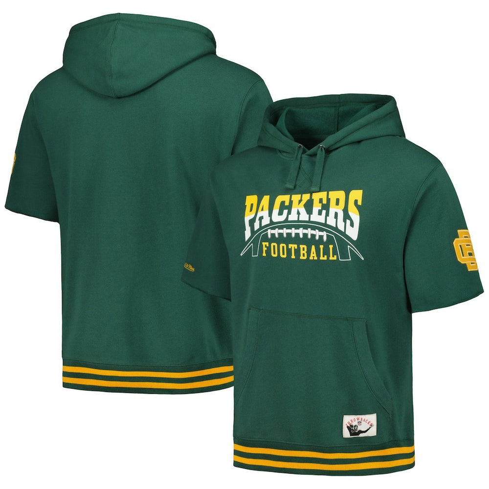 Green Bay Packers Pre-Game Short Sleeve Pullover Hoodie - Green - Mitchell & Ness