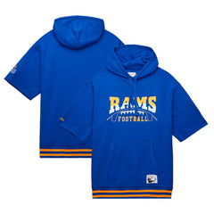 Los Angeles Rams Pre-Game Short Sleeve Pullover Hoodie - Royal - Mitchell & Ness