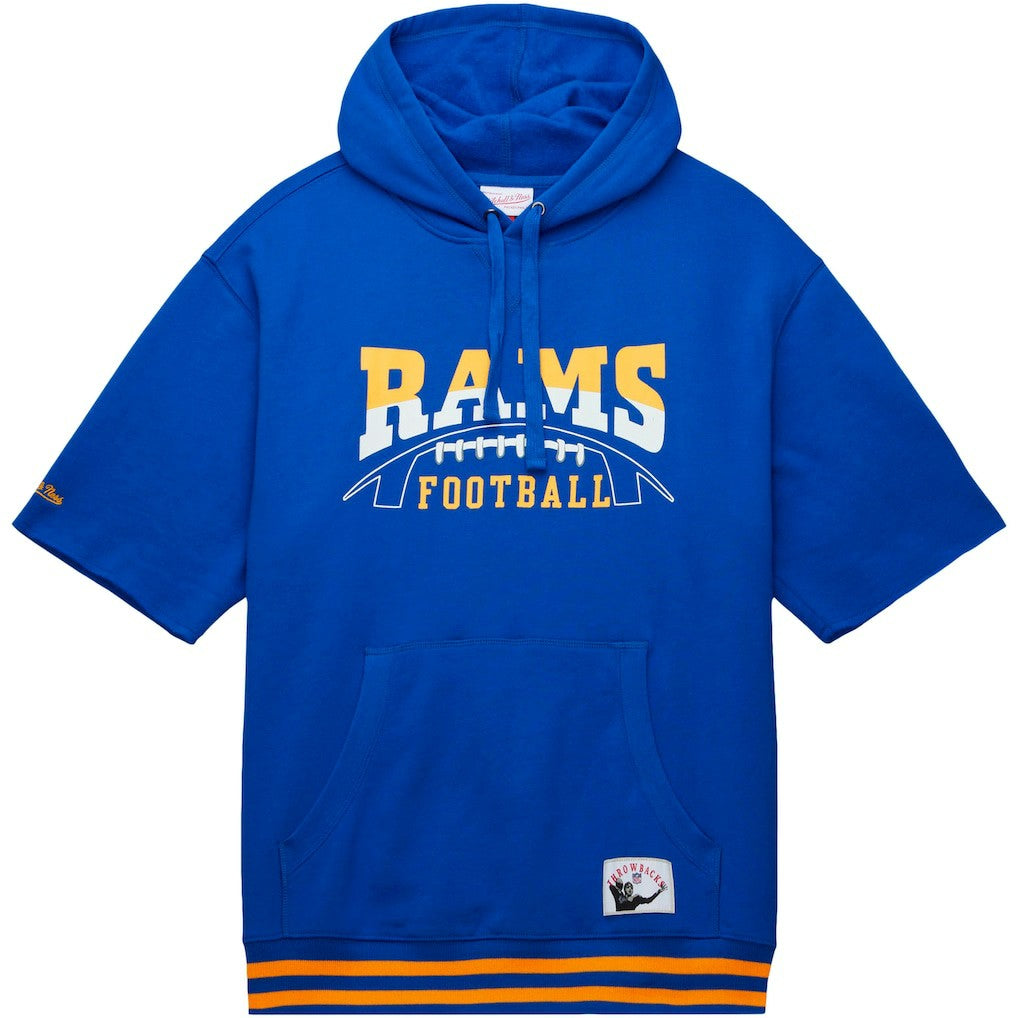 Los Angeles Rams Pre-Game Short Sleeve Pullover Hoodie - Royal - Mitchell & Ness