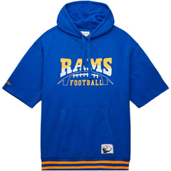 Los Angeles Rams Pre-Game Short Sleeve Pullover Hoodie - Royal - Mitchell & Ness