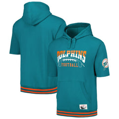 Miami Dolphins Pre-Game Short Sleeve Pullover Hoodie - Aqua - Mitchell & Ness