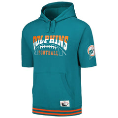 Miami Dolphins Pre-Game Short Sleeve Pullover Hoodie - Aqua - Mitchell & Ness