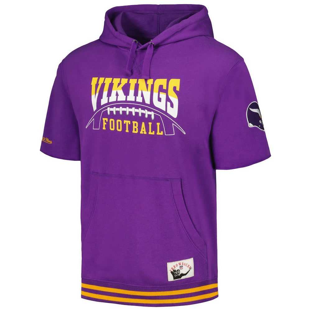 Minnesota Vikings Pre-Game Short Sleeve Pullover Hoodie - Purple - Mitchell & Ness