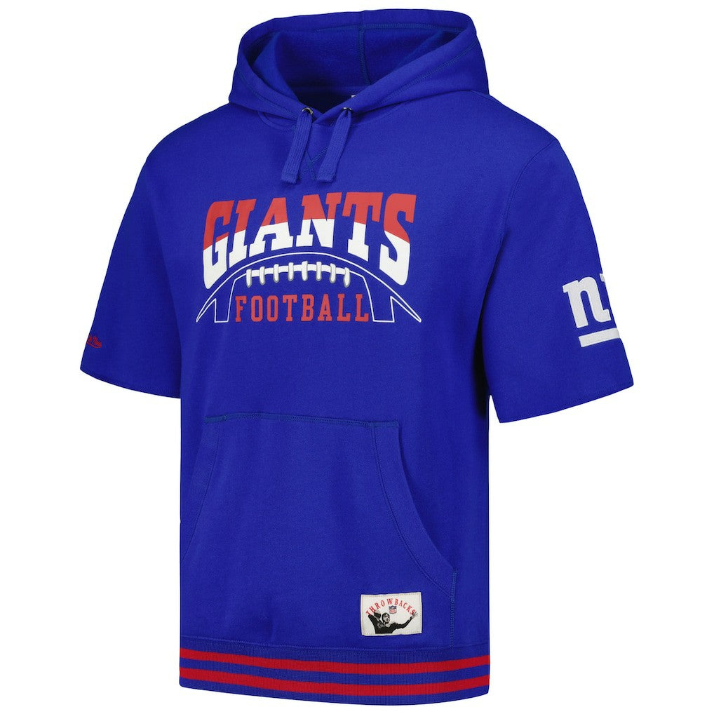 New York Giants Pre-Game Short Sleeve Pullover Hoodie - Royal - Mitchell & Ness