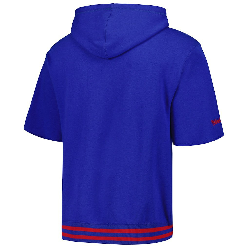 New York Giants Pre-Game Short Sleeve Pullover Hoodie - Royal - Mitchell & Ness