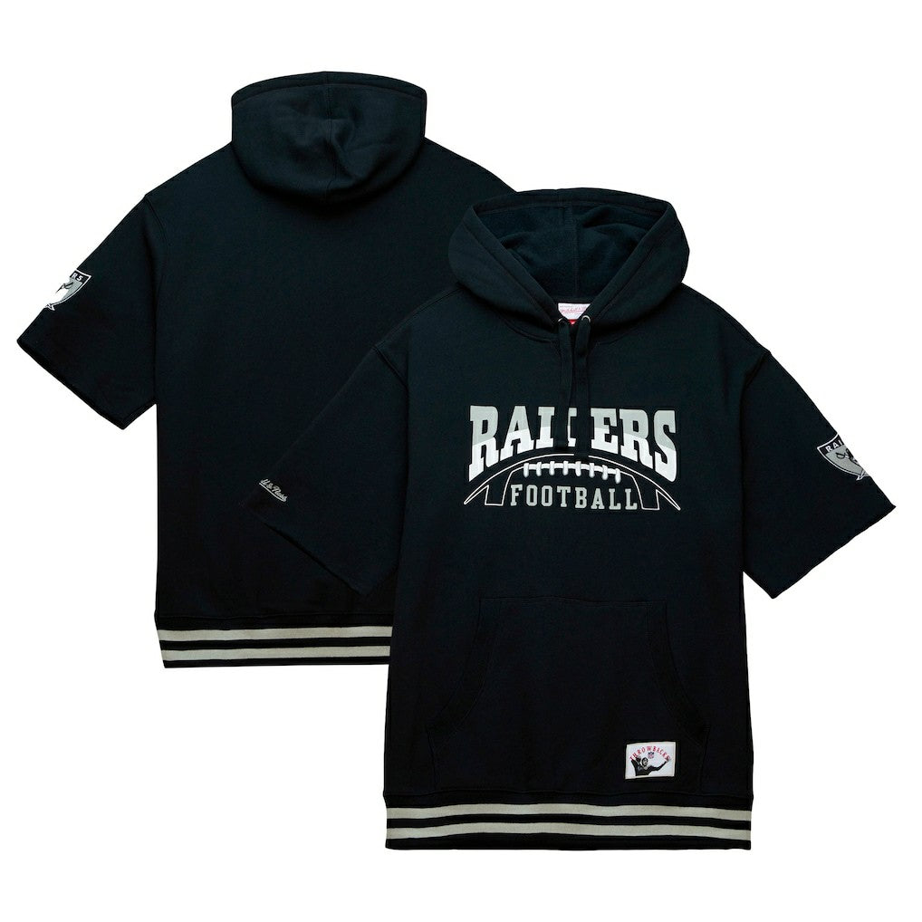 Las Vegas Raiders Pre-Game Short Sleeve Pullover Hoodie - Black - Mitchell & Ness