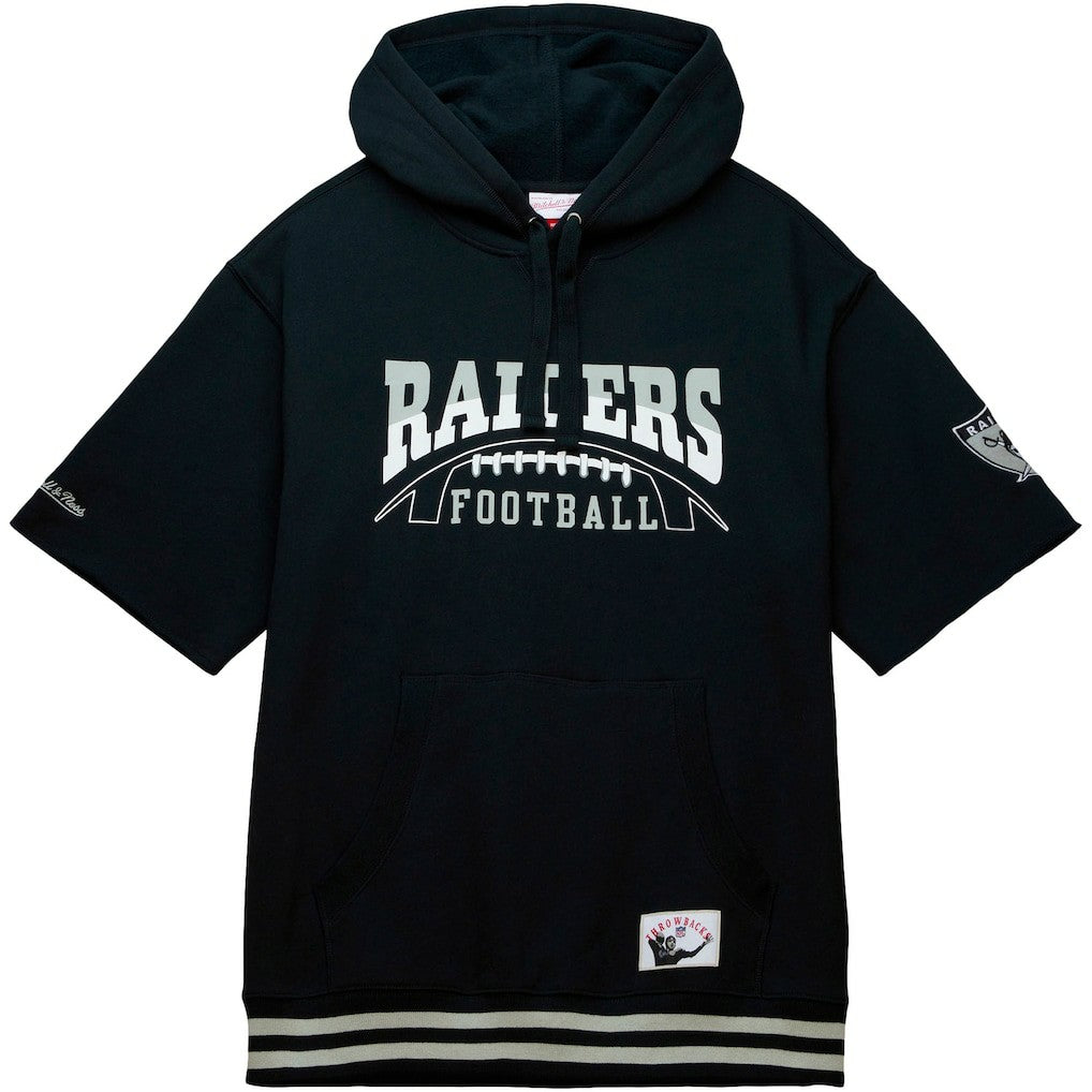Las Vegas Raiders Pre-Game Short Sleeve Pullover Hoodie - Black - Mitchell & Ness