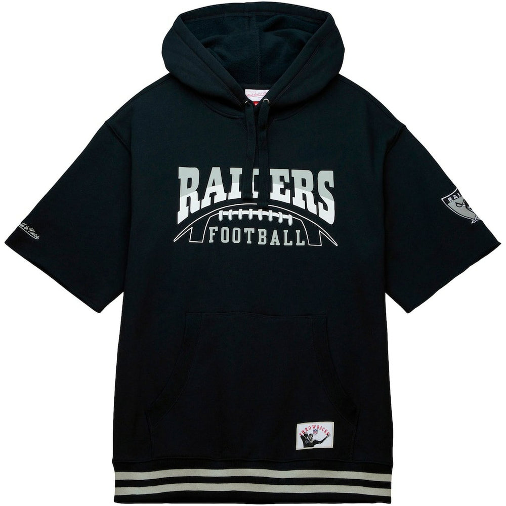 Las Vegas Raiders Pre-Game Short Sleeve Pullover Hoodie - Black - Mitchell & Ness