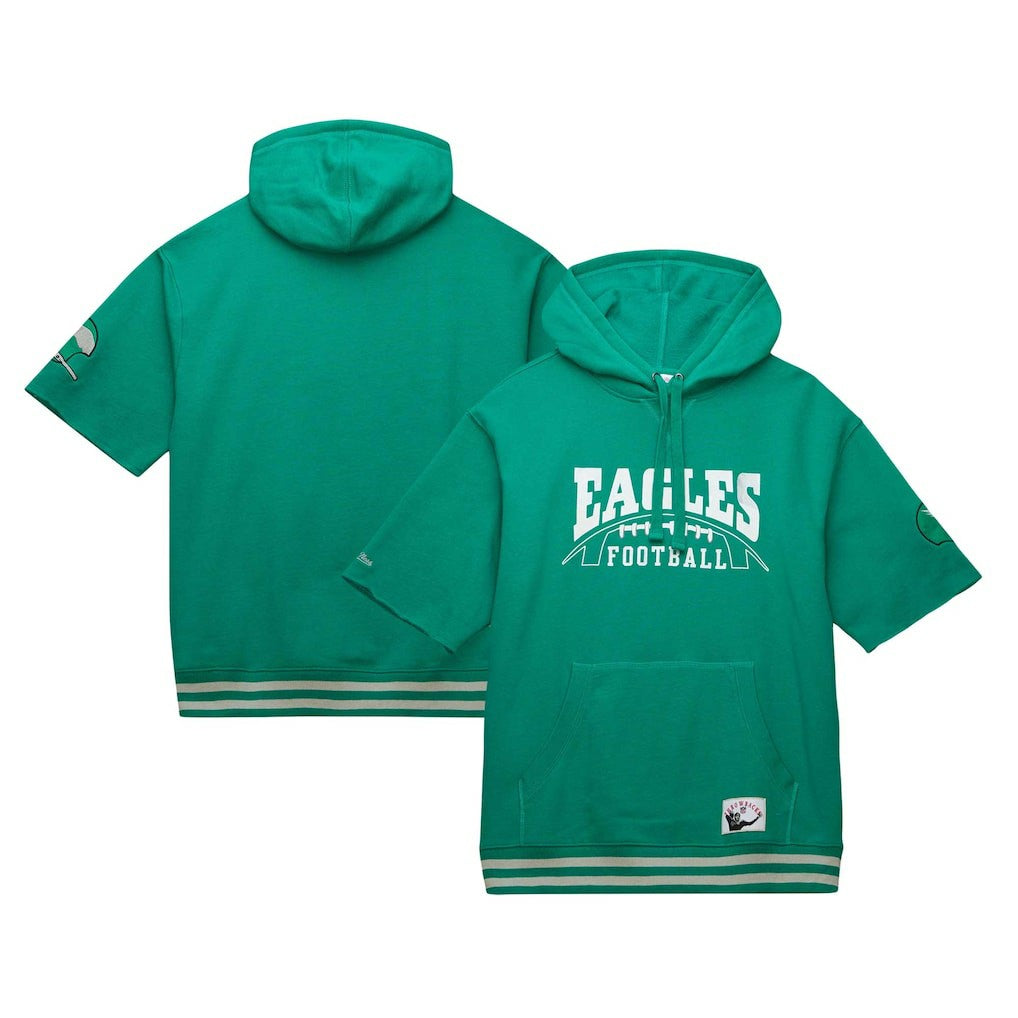 Philadelphia Eagles Pre-Game Short Sleeve Pullover Hoodie - Kelly Green - Mitchell & Ness