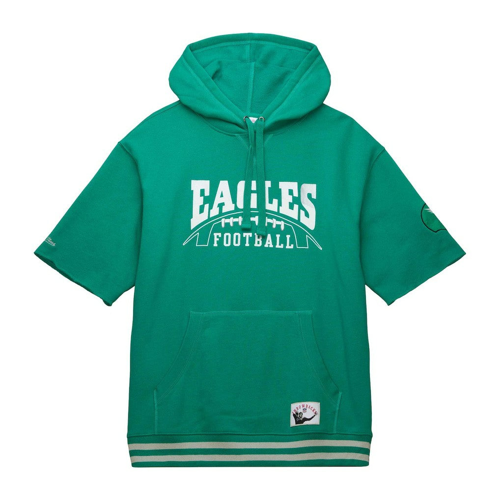 Philadelphia Eagles Pre-Game Short Sleeve Pullover Hoodie - Kelly Green - Mitchell & Ness