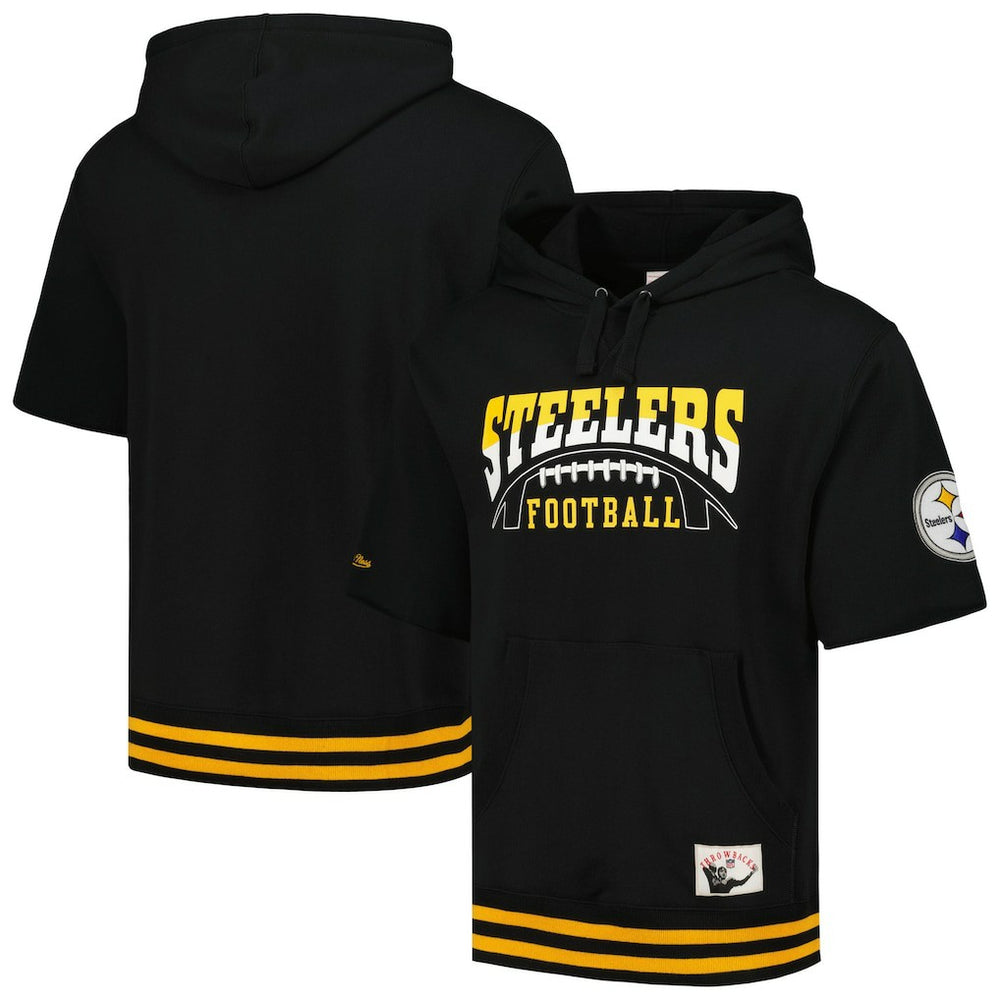 Pittsburgh Steelers Pre-Game Short Sleeve Pullover Hoodie - Black - Mitchell & Ness