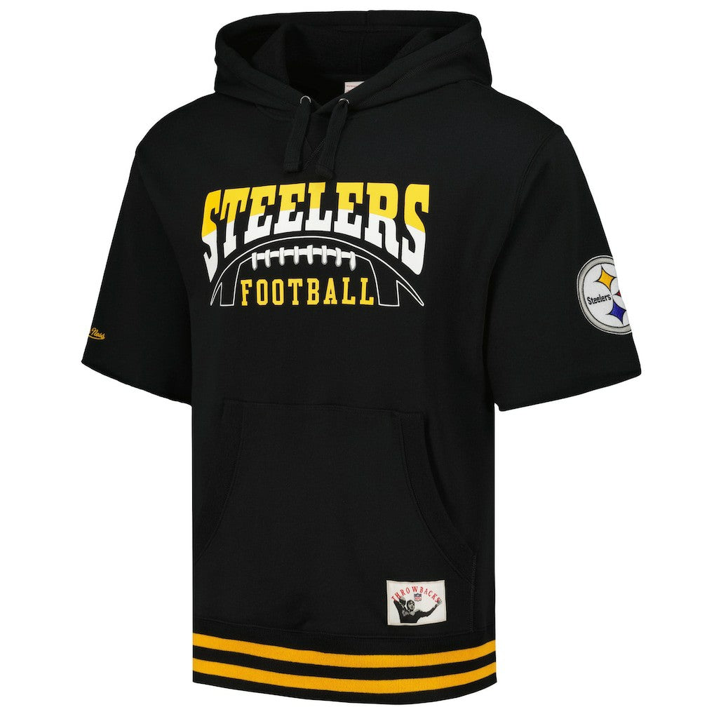 Pittsburgh Steelers Pre-Game Short Sleeve Pullover Hoodie - Black - Mitchell & Ness