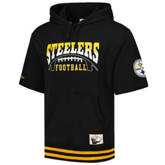 Pittsburgh Steelers Pre-Game Short Sleeve Pullover Hoodie - Black - Mitchell & Ness