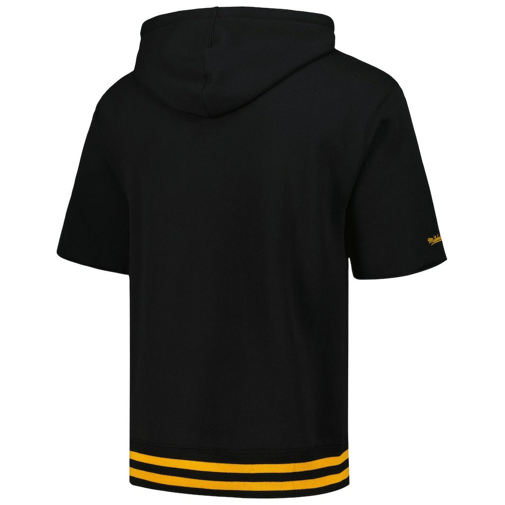 Pittsburgh Steelers Pre-Game Short Sleeve Pullover Hoodie - Black - Mitchell & Ness