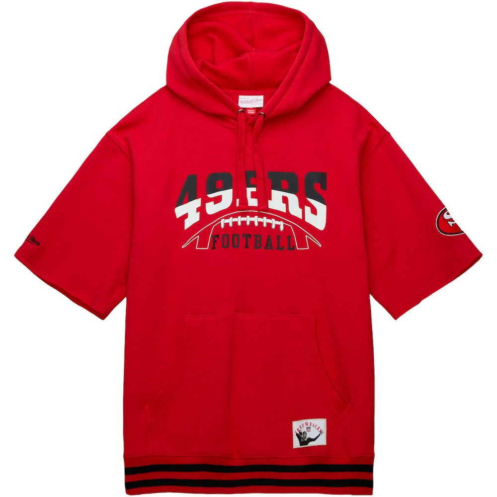 San Francisco 49ers Pre-Game Short Sleeve Pullover Hoodie - Scarlet - Mitchell & Ness