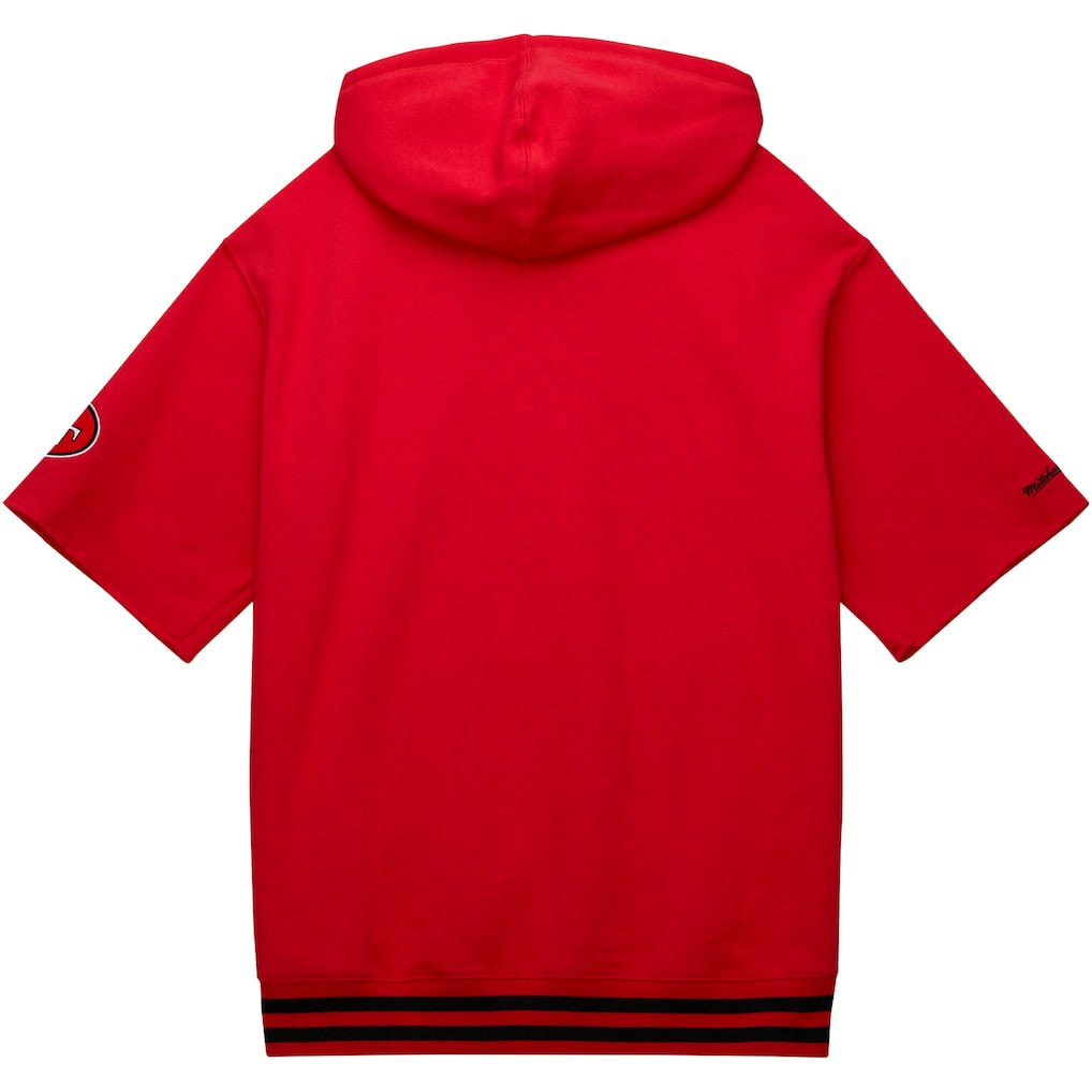 San Francisco 49ers Pre-Game Short Sleeve Pullover Hoodie - Scarlet - Mitchell & Ness