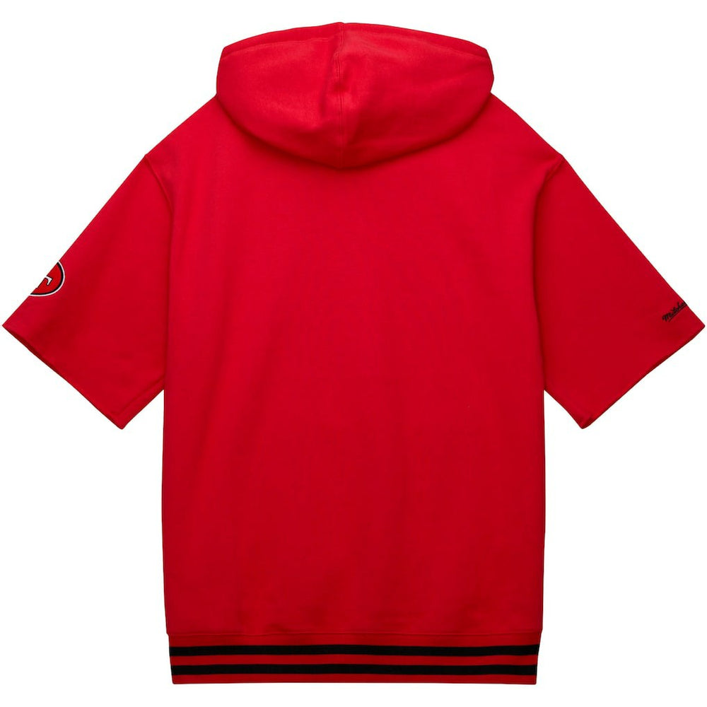 San Francisco 49ers Pre-Game Short Sleeve Pullover Hoodie - Scarlet - Mitchell & Ness