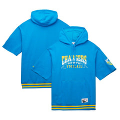 Los Angeles Chargers Pre-Game Short Sleeve Pullover Hoodie - Powder Blue - Mitchell & Ness