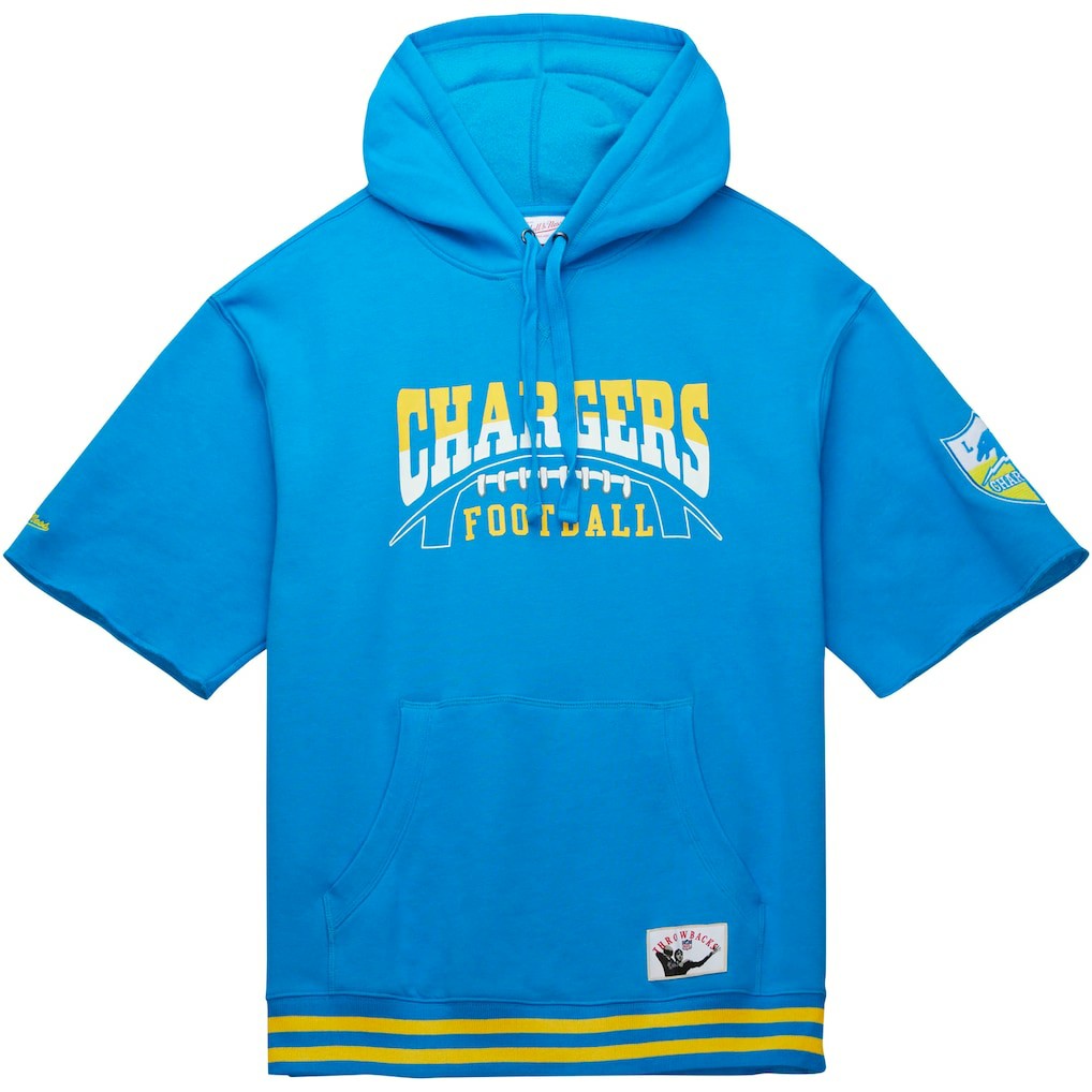 Los Angeles Chargers Pre-Game Short Sleeve Pullover Hoodie - Powder Blue - Mitchell & Ness