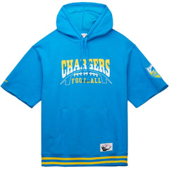 Los Angeles Chargers Pre-Game Short Sleeve Pullover Hoodie - Powder Blue - Mitchell & Ness