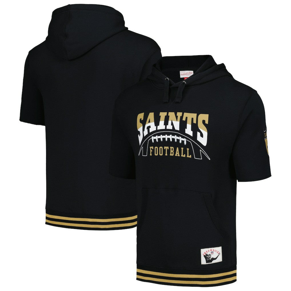 New Orleans Saints Pre-Game Short Sleeve Pullover Hoodie - Black - Mitchell & Ness