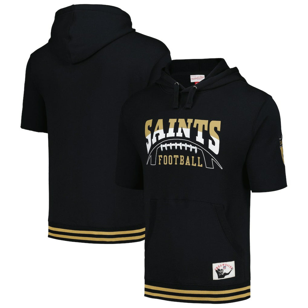 New Orleans Saints Pre-Game Short Sleeve Pullover Hoodie - Black - Mitchell & Ness