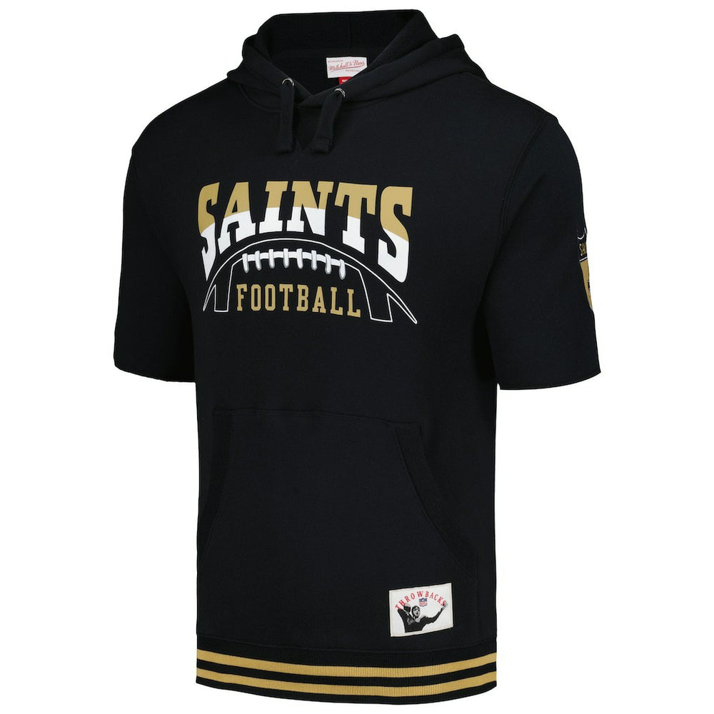 New Orleans Saints Pre-Game Short Sleeve Pullover Hoodie - Black - Mitchell & Ness