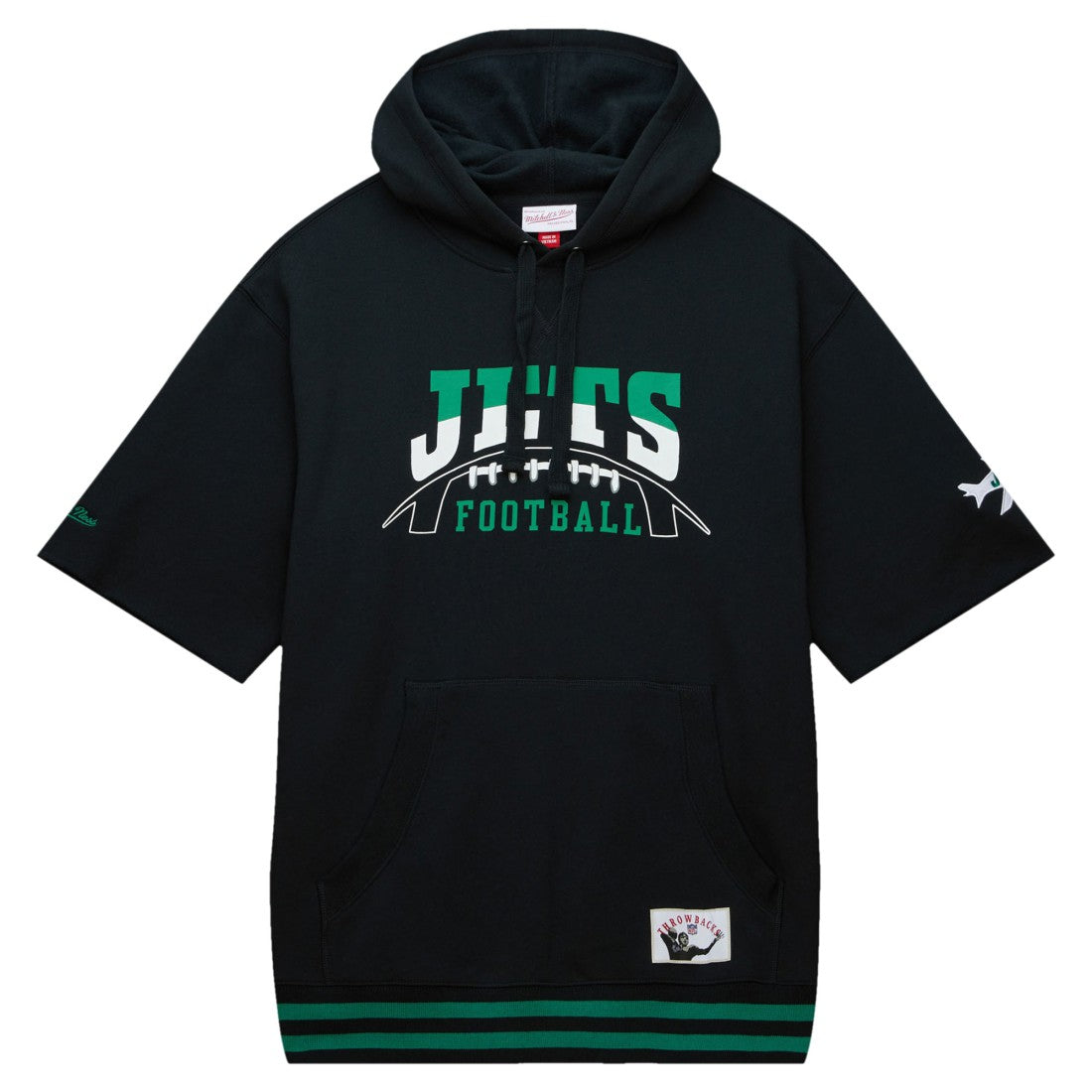 New York Jets Pre-Game Short Sleeve Pullover Hoodie - Black - Mitchell & Ness