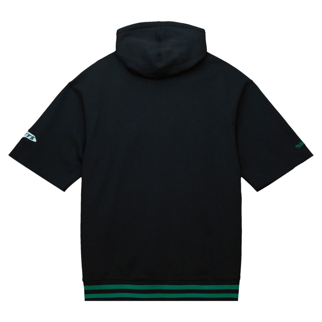 New York Jets Pre-Game Short Sleeve Pullover Hoodie - Black - Mitchell & Ness