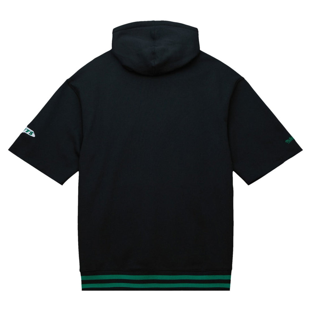 New York Jets Pre-Game Short Sleeve Pullover Hoodie - Black - Mitchell & Ness