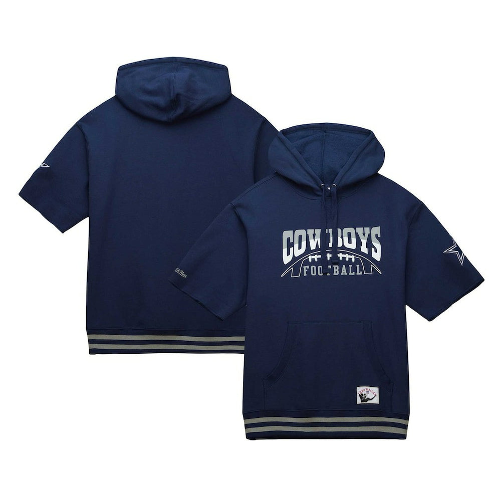 Dallas Cowboys Pre-Game Short Sleeve Pullover Hoodie - Navy - Mitchell & Ness