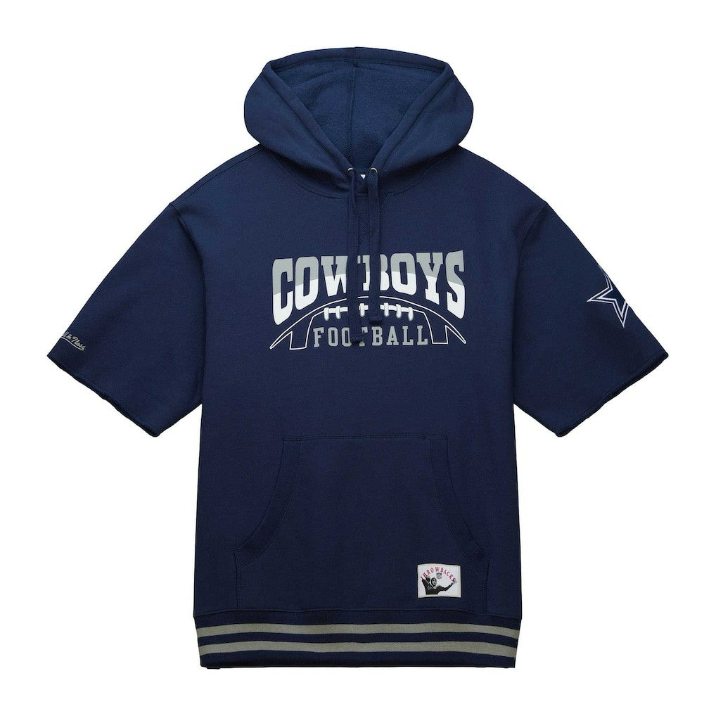 Dallas Cowboys Pre-Game Short Sleeve Pullover Hoodie - Navy - Mitchell & Ness