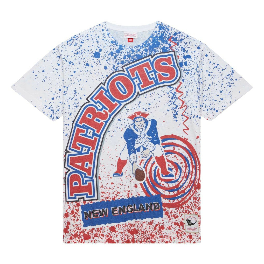 New England Patriots Team Burst Sublimated T-Shirt - White - Mitchell & Ness